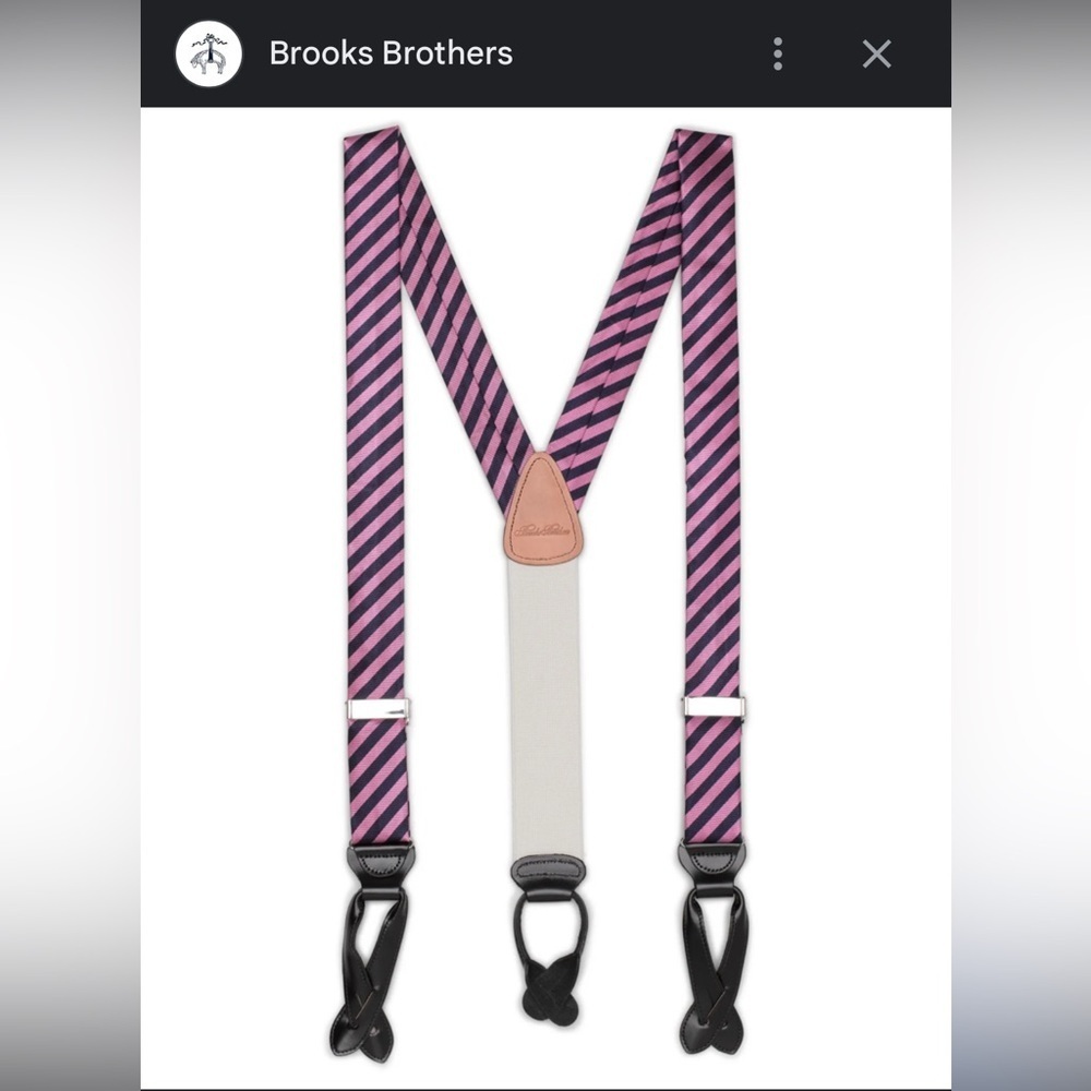 Brooks Brothers Pure Silk Calfskin Leather Paddles Suspenders O/S Silver Logo